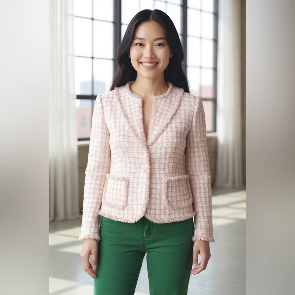 Vintage Bob Mackie Pink Plaid Tweed  Blazer